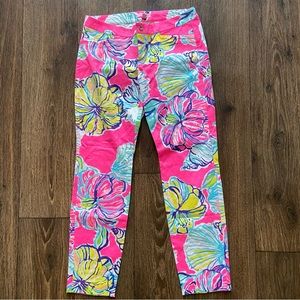 Lilly Pulitzer Kelly texture Skinny Ankle pants bright neon pink floral 8